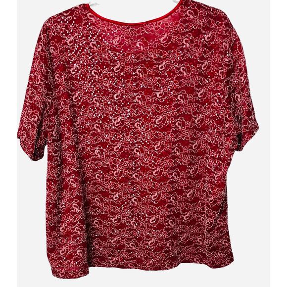 KATHIE LEE SHORT SLEEVE RND NECK PULL-OVER DRESSY BLOUSE, WOMENS, 3X, RED SILVER - Picture 4 of 10